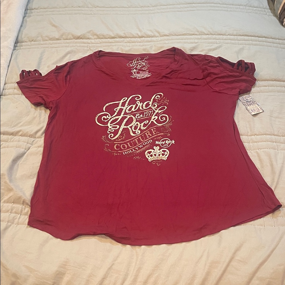 Hard Rock top, with design on shoulder (see picture)